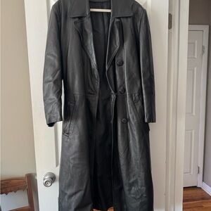 Long Black Leather Trench Coat